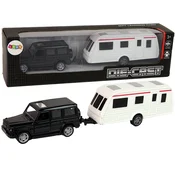 slomart LEAN TOYS Set vozil: Jeep s počitniško prikolico, kovinski elementi