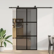 vidaXL vidaXL Drsna vrata z opremo črna 102,5x205 cm kaljeno steklo, (22048486)