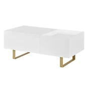 SONNENH Dvižna klubska mizica, bela, 100 x 50 cm, višina 39,5 ali 54,5 cm, sijajni MDF, predal, skrit prostor in zlate železne noge