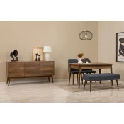 HANAH HOME Vina 02 1048 Walnut Dark Blue (Produživi trpezarijski sto, stolice i konzola (5 komada))