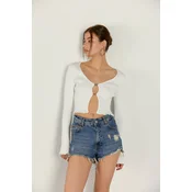 VATKALI Curved Denim Shorts Blue