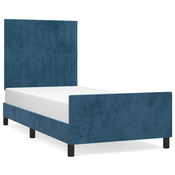 Vidaxl Posteljni okvir brez vzmetnice temno moder 100x200 cm žamet