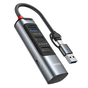 HUB postaja Yesido 4v1 HB19 s štirimi USB izhodi - 3x USB-A, 1x USB-C - 100W in 5Gbps - siv - USB-C in USB-A priključek