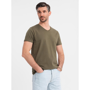 Ombre Mens BASIC classic cotton T-shirt with a serape neckline - dark olive