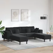 Sofa 3 pcs Crna 250 x 188 x 76 cm Baršun