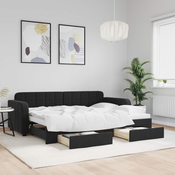 Greatstore Izvlečna dnevna postelja s predali črna 80x200 cm žamet