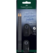 Komplet svinčnik b faber-castell+radirka+šilček sparkle black FABER-CASTELL