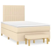 Vidaxl Box spring postelja z vzmetnico krem 120x190 cm blago