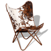 vidaXL Leptir-stolica smede-bijela od prave kravlje kože