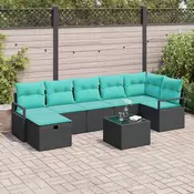vidaXL vidaXL Kavčna garnitura z blazino 8 pcs Črna in turkizna poli ratan, (5000138462)