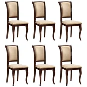 Casa Padrino Art Nouveau Dining Chair Set of 6 Cream/Gold/Dark Brown 44 x 44 x H. 96 cm - Elegant Solid Wood Kitchen Chairs with Stripes - Baroque & Art Nouveau Dining Room Furniture