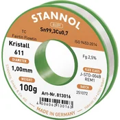 Stannol Stannol mehka spajkalna žica Kristall 611 v zlitini Flowtin TC Sn99Cu1 z 2\,5% pretoka 1\,0 mm premera na 100 g tuljave Stannol Kristall 611 Fairtin spajkalna žica\, neosvinčena neosvinčeni, (20395570)