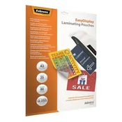 Folija za vročo laminiranje, 80 mikronov, A3, sijajna, samolepilna, 25 kosov, FELLOWES Admire Easy Display, 25 kosov
