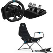 Logitech G923 dirkalni volan s pedali in sedež Playseat Challenge X črne barve za Xbox & PC
