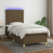 vidaXL vidaXL Box spring postelja z vzmetnico LED temno rjava 100x200cm blago, (20899057)