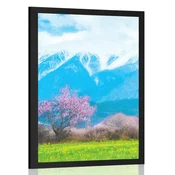 Plakat čarobno drevo sredi gor - 30x45 black