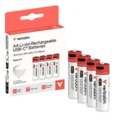 AA Verbatim AA USB-C baterije (4 kos) 2100 mAh, s kablom USB-C