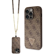 Guess Crossbody 4G Metal Logo ovitek za iPhone 15 Pro, Rjav
