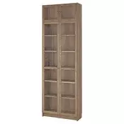 BILLY / OXBERG Biblioteka sa stak.vratima/dod.elem, im. hrastovine/bistro staklo, 80x30x237 cm