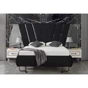 Casa Padrino Luxury Art Deco Bedroom Set Black/White/Bronze - 1 Double Bed with Headboard & 2 Bedside Tables - Art Deco Bedroom Furniture - Luxury Bedroom Furniture - Luxury Furnishings