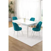 Hanah Home trpezarijski set Pir, sto i 4 stolice, bela ploca, tirkizna tkanina Babyface