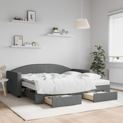 Greatstore Izvlečna dnevna postelja s predali temno siva 90x190 cm blago