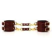 SuperLove Deluxe Leather Handcuffs Wine Red