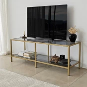 Hanah home TV Komoda Basic Tamnosivo-Zlatna