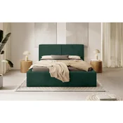 MID.YOU OBLAZINJENA POSTELJA 140 cm x 200 cm , les, tekstil, leseni material temno zelena