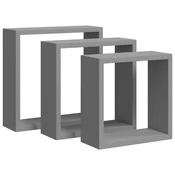 Vidaxl Stenske police kocke 3 kosi sive MDF