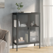 Komoda crna 75 x 35 x 105 cm od stakla i celika