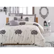 Bež-siva posteljnina za zakonsko posteljo z rjuho Efil Beige Grey, 200x220 cm