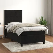 Greatstore Box spring postelja z vzmetnico črn 90x190 cm žamet