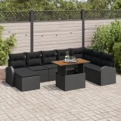 9-dijelni vrtni set s jastučićima Crni Poly Rattan Akacija