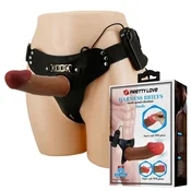 shumee PRETTY LOVE - HLAČKE Z OPORCOM Starks Univerzalni oprsnik z strap-on trakom 6,9 Vibracijski dildo svetlo rjave barve