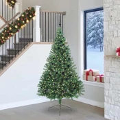 Vidaxl Umjetna preddekorirana božićna jelka Zelena 240 cm PVC