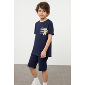 Trendyol Navy Blue Boy Printed Short Sleeve T-shirt Shorts Knitted Set Bottom-Top Set