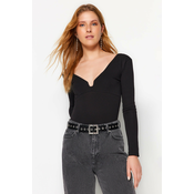 Trendyol Black Cotton Stretchy V Neck Fitted/Situated Stretchy Knitted Bodysuit