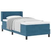 Vidaxl Postelja z vzmetnico z vzglavjem Temno modra 190 x 90 cm Žamet