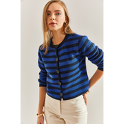 Bianco Lucci Womens Buttoned Striped Knitwear Cardigan