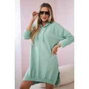 Dress with a hood and a long back in dark mint