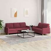 Greatstore Sedežna garnitura 2-delna z blazinami vinsko rdeče blago