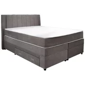 Carryhome POSTELJA BOXSPRING 140 cm x 200 cm , tekstil, leseni material siva