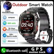 KJB Športna pametna ura s kompasom, svetilko in Bluetooth klici, črno jeklo
