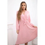 Kesi Włoski Dress tied with a pleated hem dark powder pink