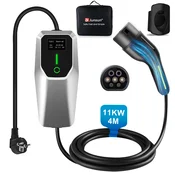 JUNSUN Type 2 EV electric car charging cable - 11kW, adjustable current, LCD display, 4 m portable charger with Schuko 6-16A plug IP67, (22148586)