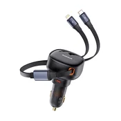 BASEUS ENJOYMENT punjac za automobil s Type-C prikljuckom, 60 W, PD brzi punjac + ravni Type-C – Lightning kabel, CRNA C00057802111-00