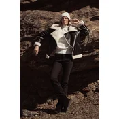 Womens jacket made of artificial sheepskin MOODO - black