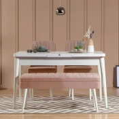 Hanah Home Set Trpezarijski sto, 2 trpezarijske stolice i klupa Vina 0900 3, Prljavo ružicasta