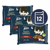 FELIX Tasty Shreds vrečke z okusno hrano v soku 12x80 g